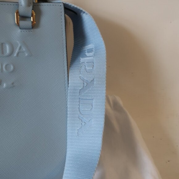 Authentic Prada Celeste Saffiano Lux Logo Embossed Small Crossbody Tote Handbag - Picture 3 of 16